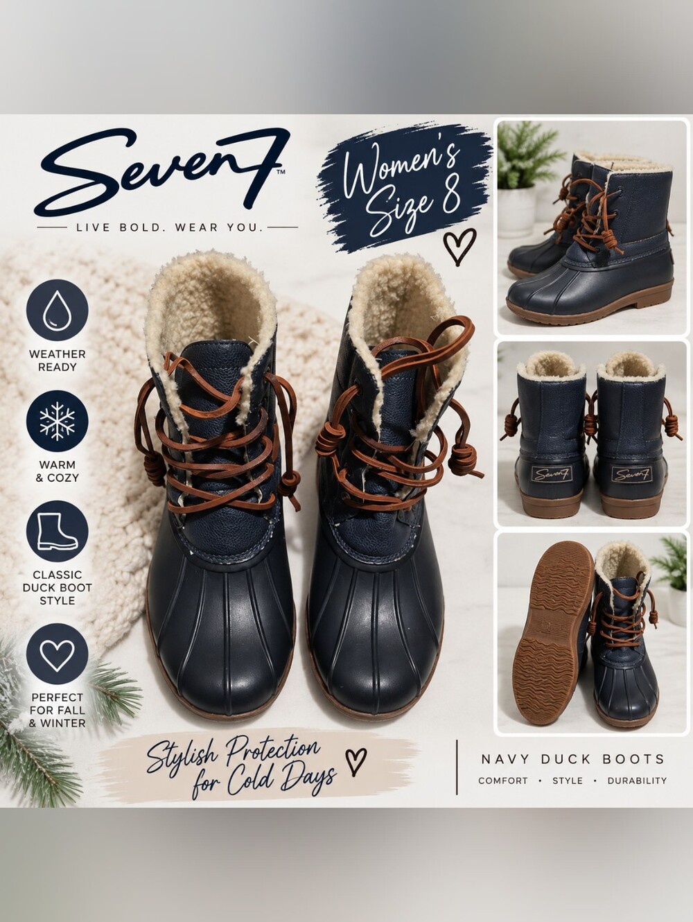 Seven7 Women's size 8 navy blue duck boots #28